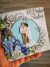 Kartka na ślub ślubna 3D handmade scrapbooking cyrkonie