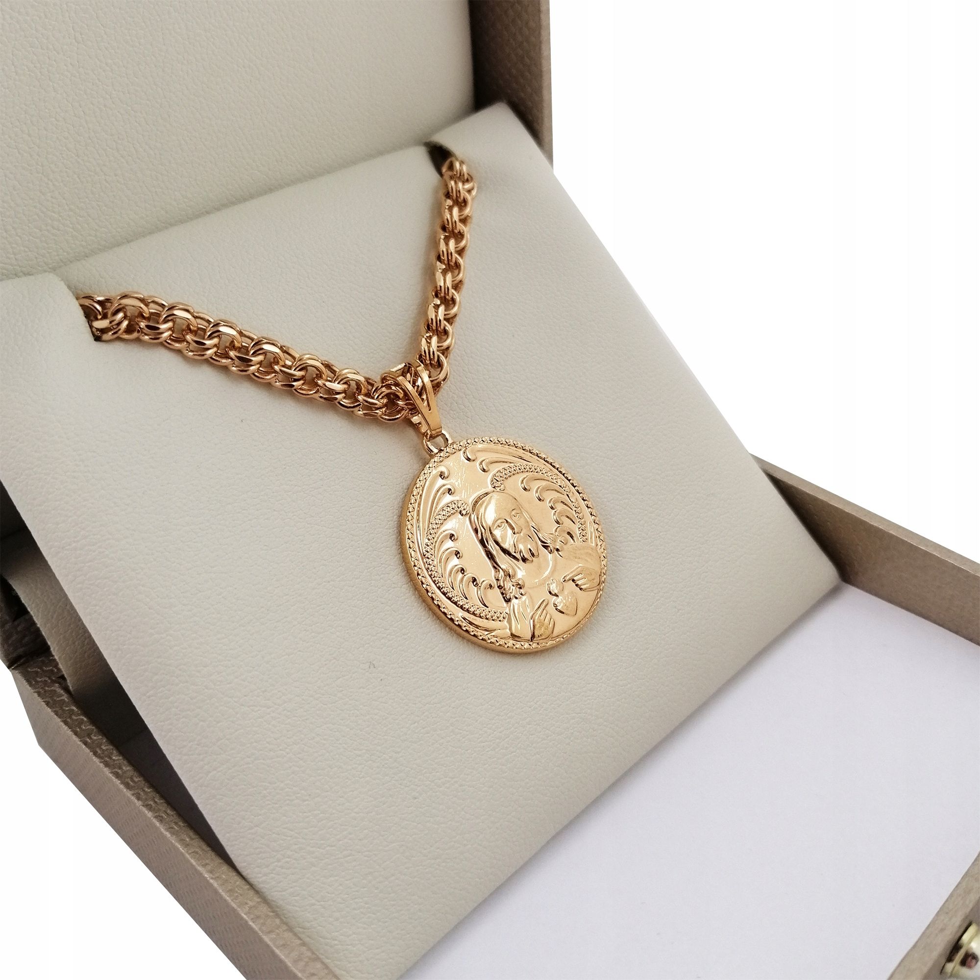 Złoty Łańcuszek Garibaldi 50cm 5mm + Medalik Jezus + Dedykacja Z Życze