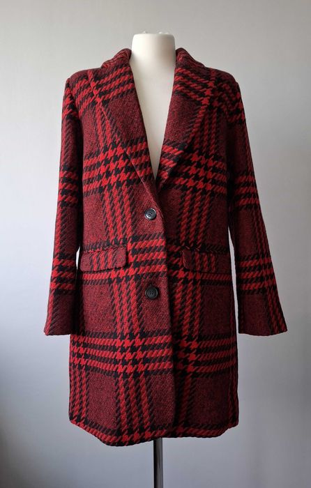 Jesienny płaszcz w czerwono - czarną kratę / Grunge / BodyFlirt EU 40
