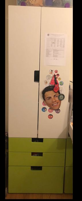 Roupeiro criança branco,verde com 3 gavetas