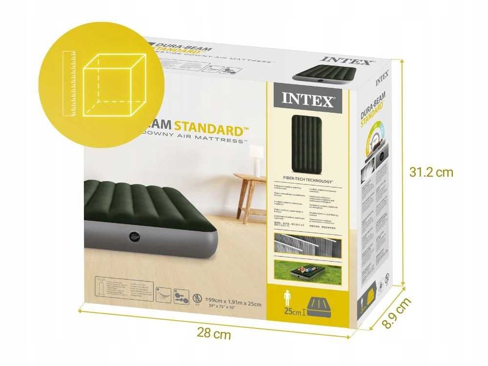 Materac Dmuchany Welurowy Jednoosobowy Łóżko 191x99x25 Intex