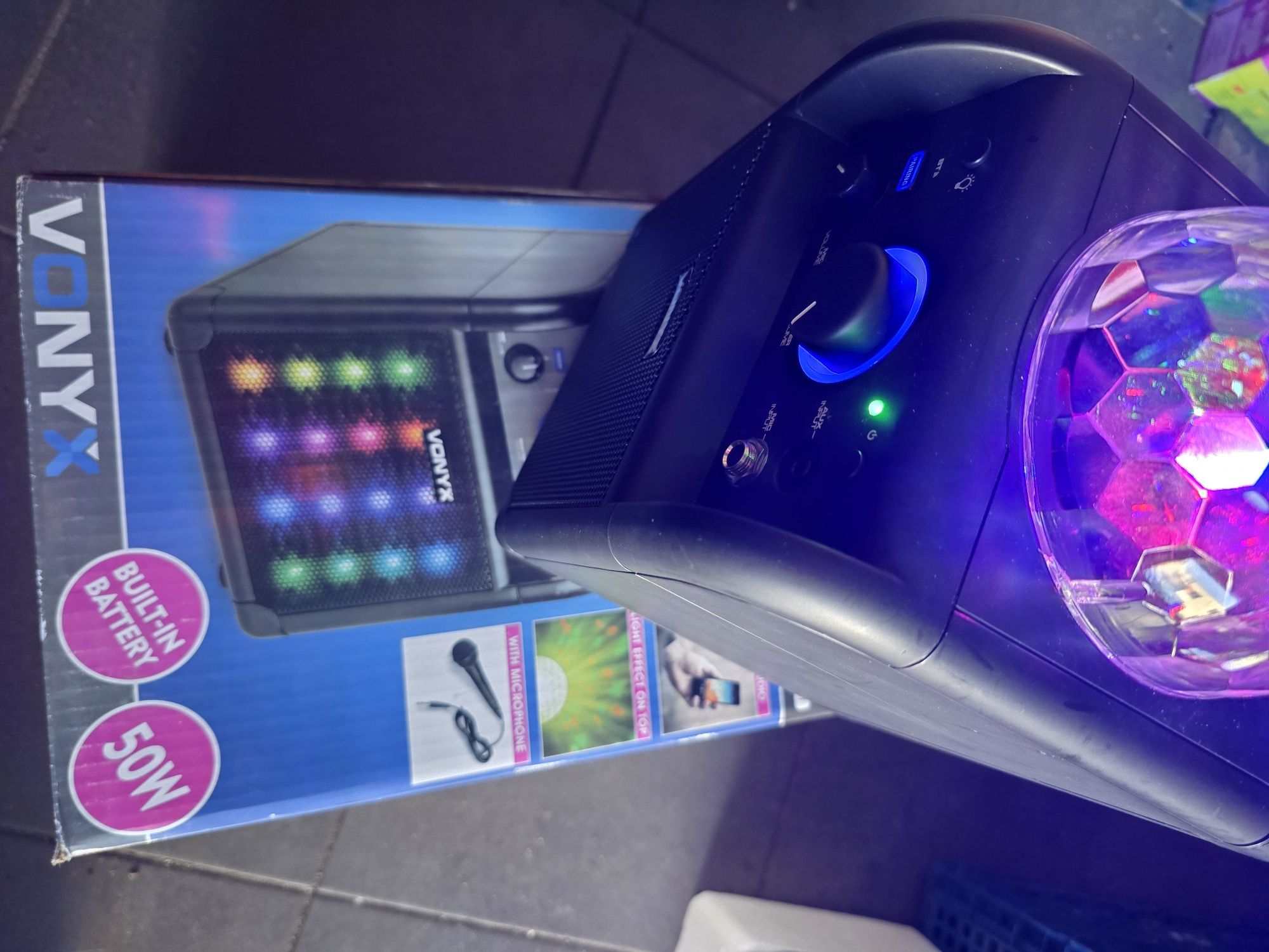 Zestaw KARAOKE Głośniki efekt LED BT USB mikrofon.