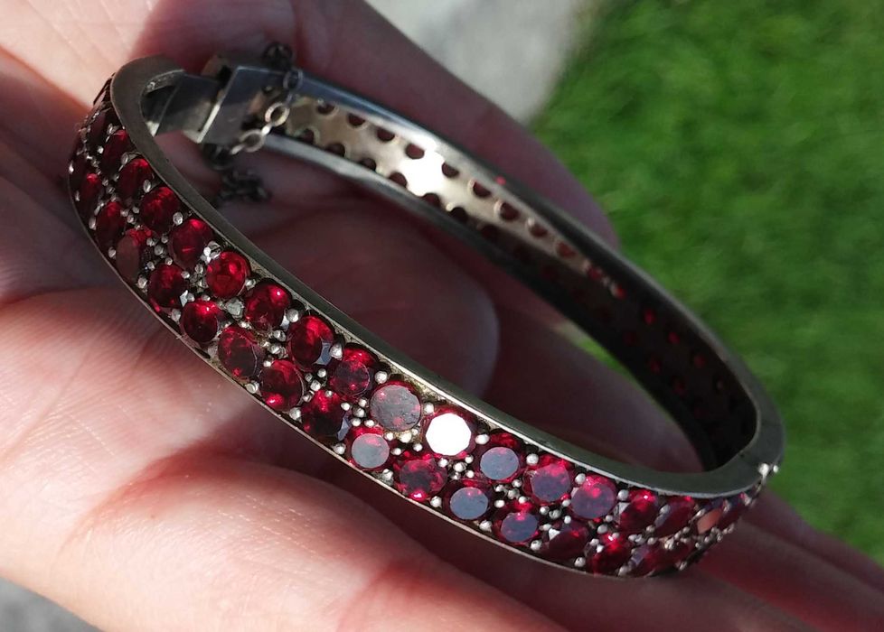 Браслет Чешский гранат антиквариат красные камни Томпак