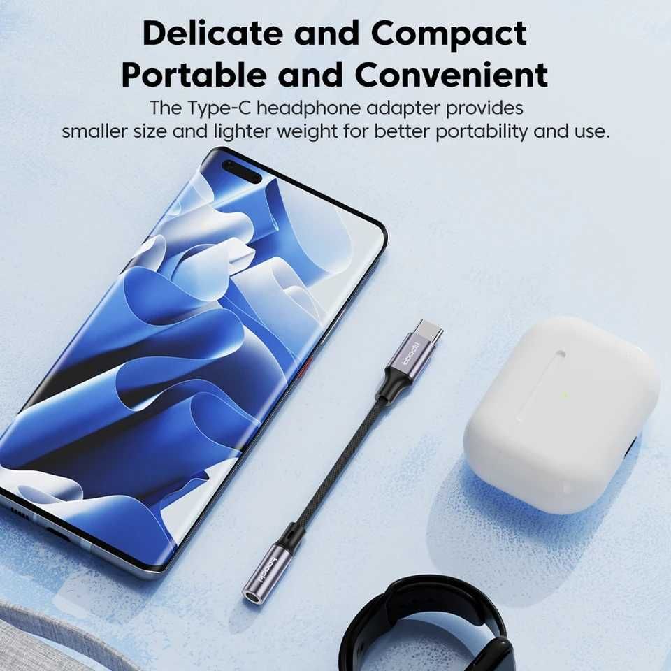 Adapter Audio Toocki USB-C - Mini Jack 3.5mm Przejściówka do Słuchawek