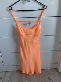 Sukienka zara pomaranczowa neon xs satynow