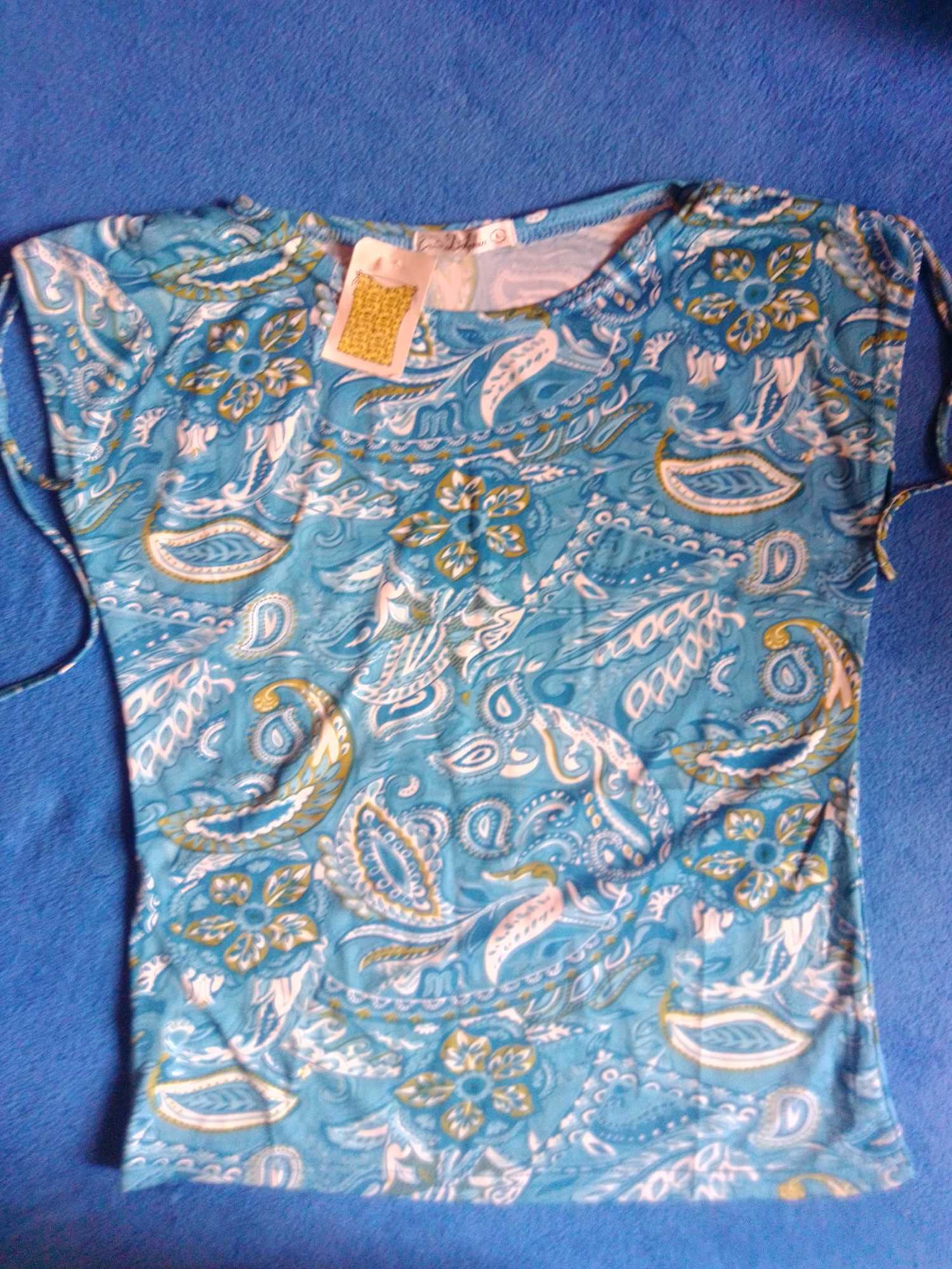 Lekka bluzka koszulka NOWA kolorowa niebieska wzór bawełna lato