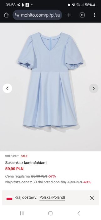 Sukienka z bufiastymi rękawami mohito xs na s stan bdb