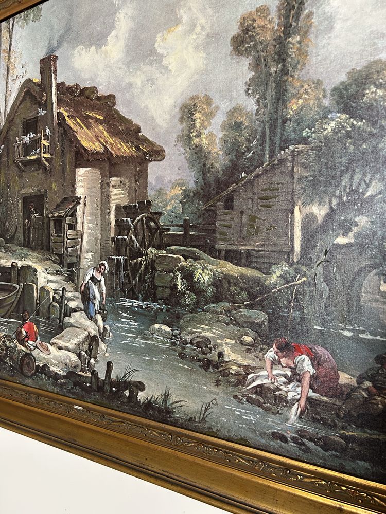 Quadro antigo com paisagem rural