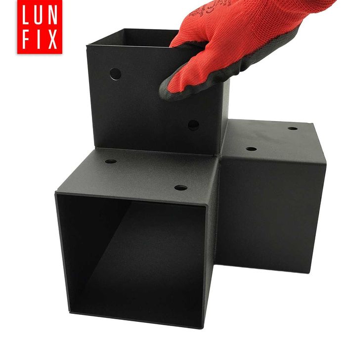 Łącznik do kantówek belek wiaty altany 3 końce otwór 10x10 czarny mat