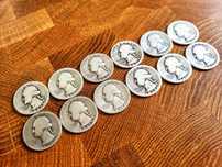 LOT rzadkich roczników USA Quarter Dollar Srebro - zestaw 12 monet Ag!