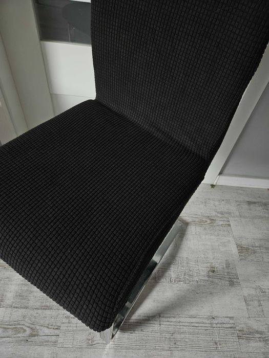 Pokrowce na krzesła komplet czarne żakardowe kratka 4 szt