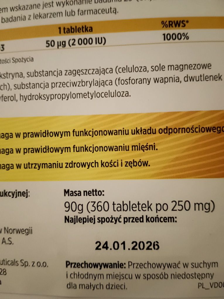 Witamina D3 D Vita Solaris 2000j 360 tabl VitaSolaris