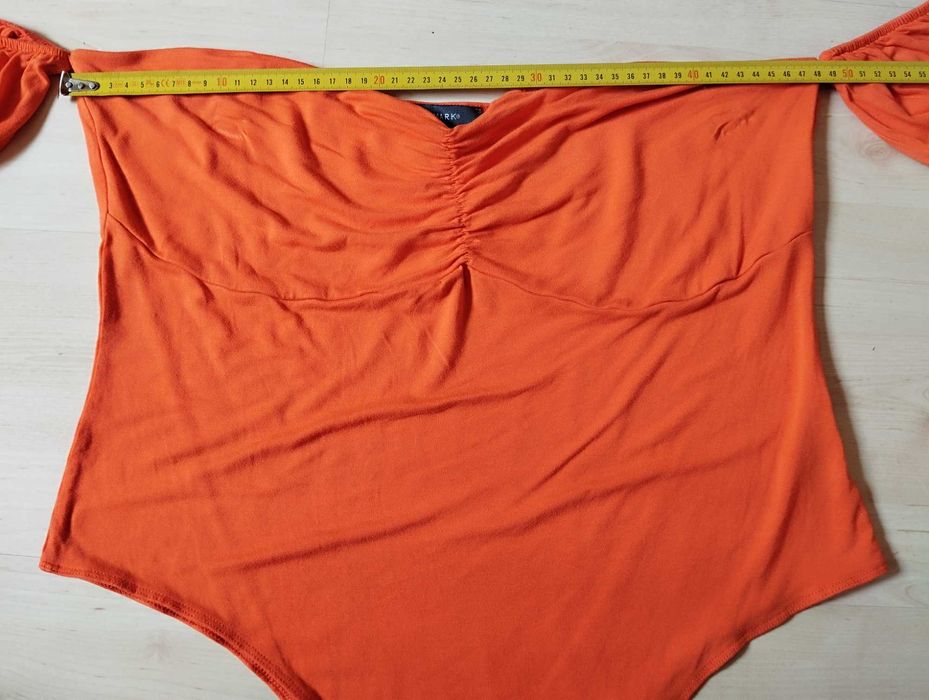 pomarańczowe body z odkrytymi ramionami xl hiszpanka bufiaste rękawki
