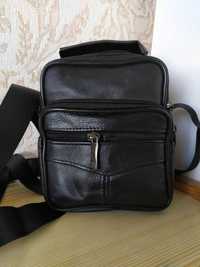 Натуральная Кожаная сумка мужская барсетка 18*15 портфель черная кожа