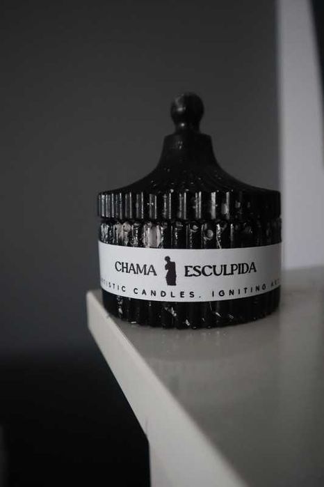 Frasco/ Pote cerâmico preto efeito mármore/ granito