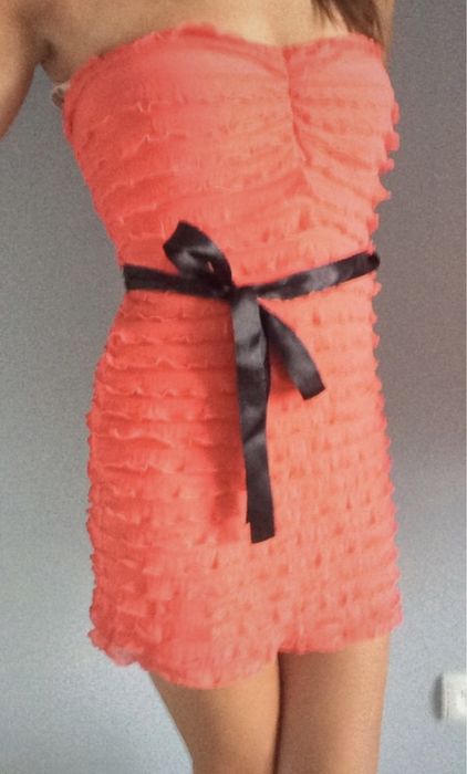 Śliczna koralowa mini sukienka / tunika z kokardką, tally weijl, XXS