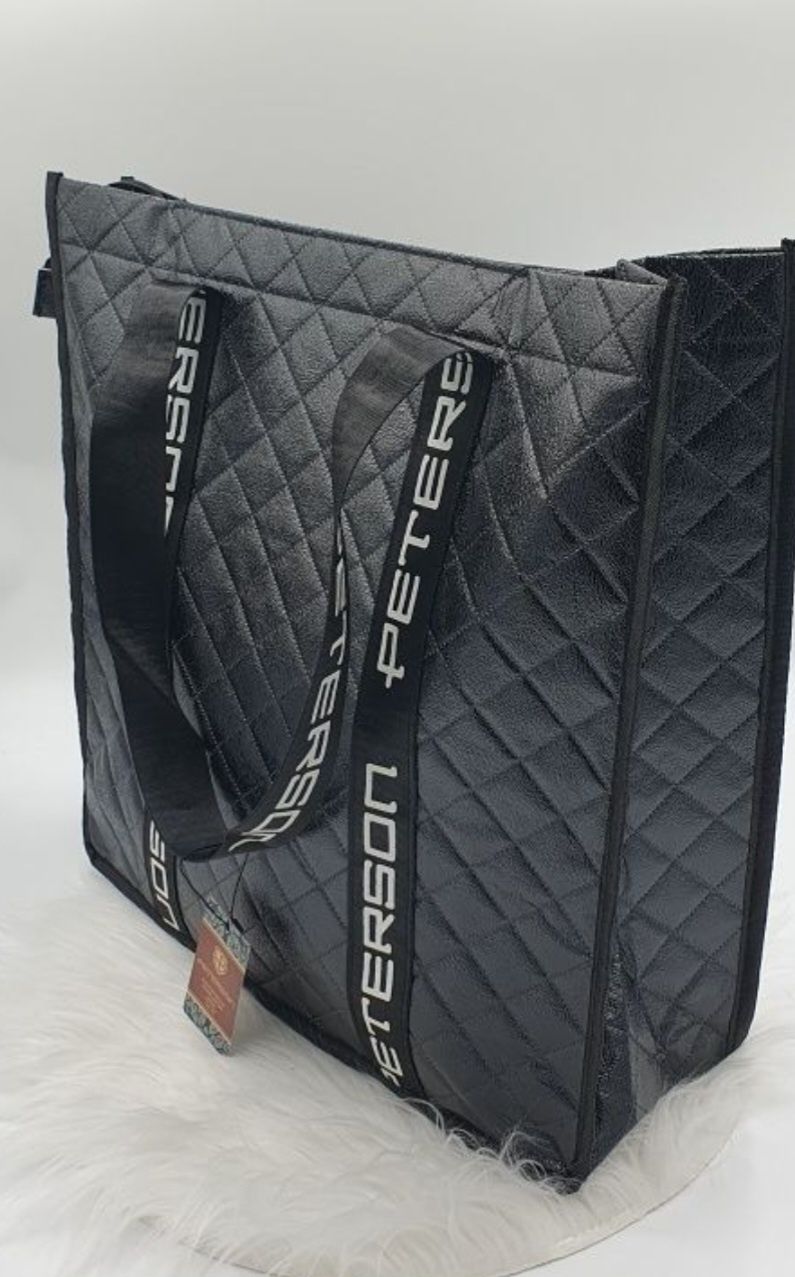 Czarna metaliczna torba peterson shopper bag shopperka na zakupy pracy