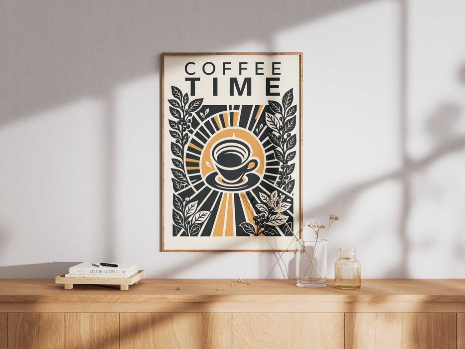 Poster Coffee Time — decoração para cozinha, café ou escritório