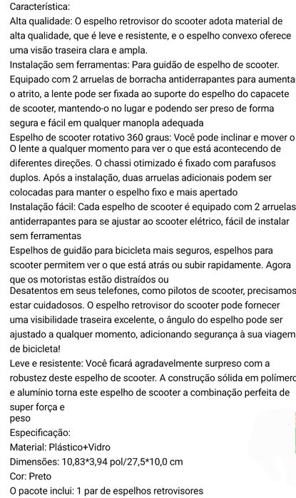 2 espelhos, moto/scooter/bicicleta - pretos