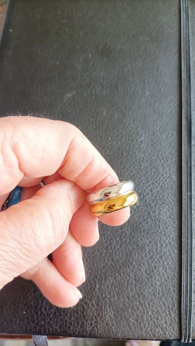 Aliança em aço dourado e prateado.