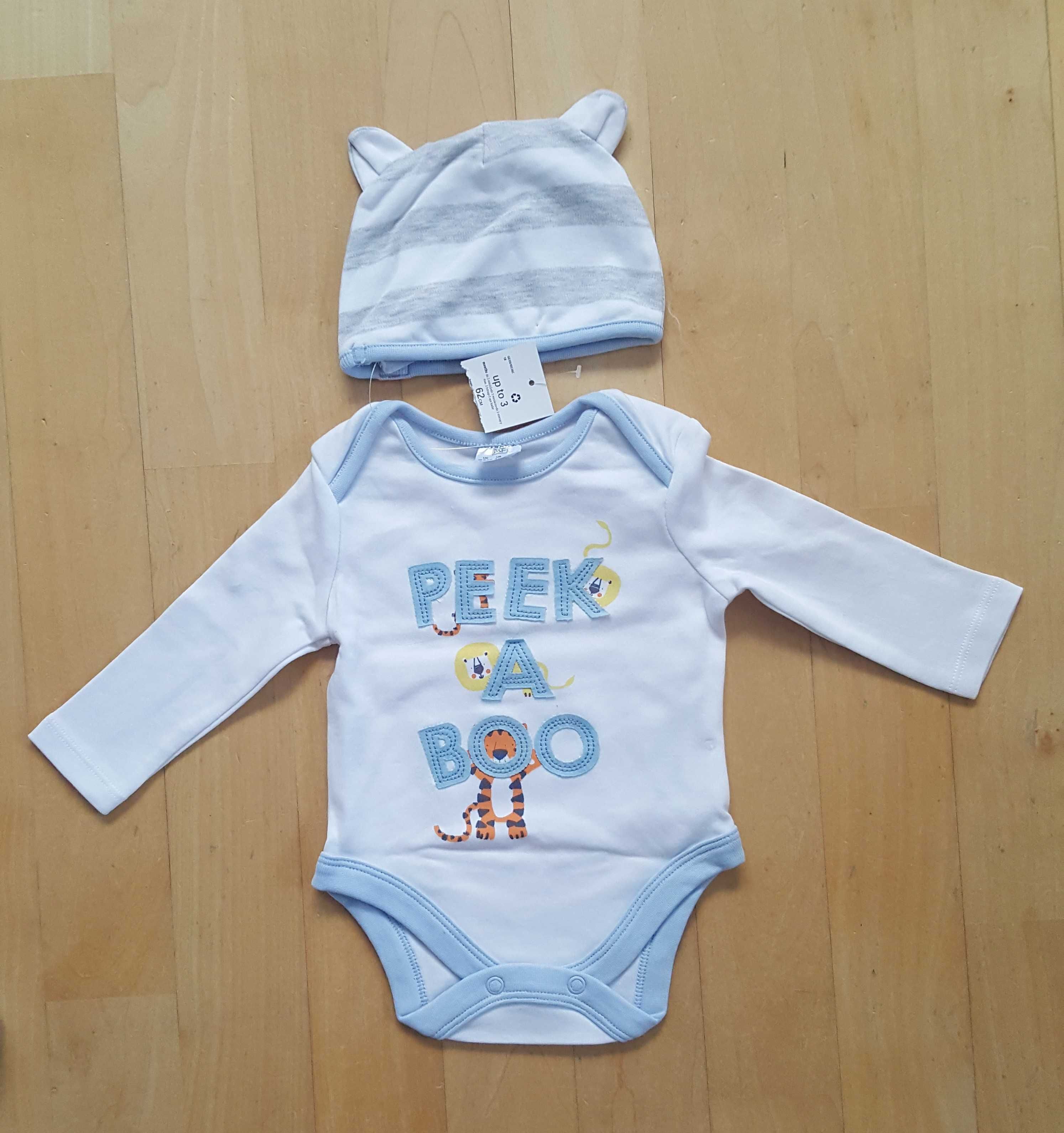Komplet niemowlęcy F&F (body + spodnie + czapeczka), rozm. 62 cm NOWE