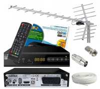 Kompletny zestaw do odbioru TV TUNER DVB-T2 HEVC H.265 ANTENA kabel,
