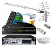 Kompletny zestaw do odbioru TV TUNER DVB-T2 HEVC H.265 ANTENA kabel,