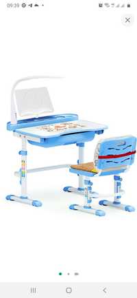 Комплект мебели Evo-kids Evo-17 (стул+стол+полка+лампа) Белый-голубой