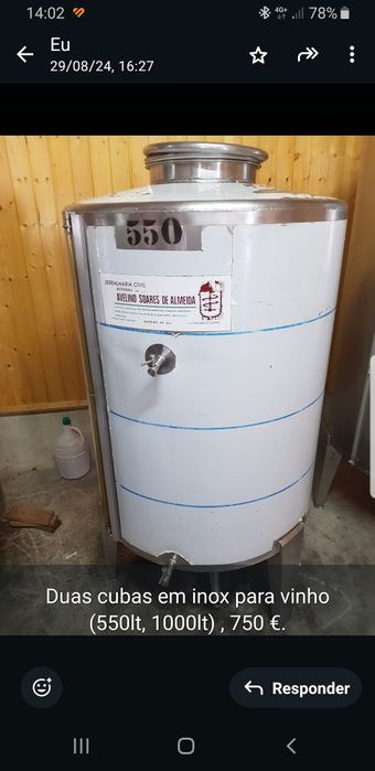 Cuba de vinho em inox 550L