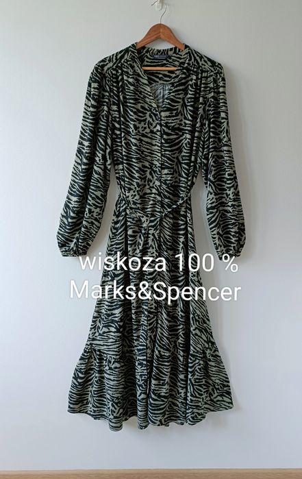 Sukienka długa maxi szmijzerka szerokie rękawy wiskoza 44 XXL