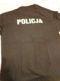T-shirt koszula czarna POLICJA żółty napis