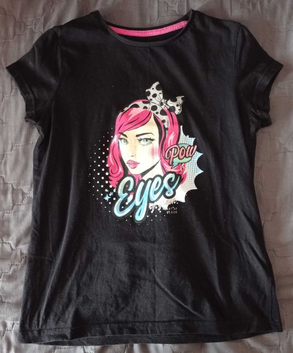 T shirt czarny dziewczęcy, 146-152