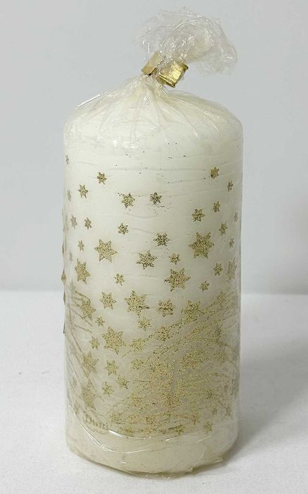 Świeczka biała w złote Gwiazdki 12cm / 5,5 cm