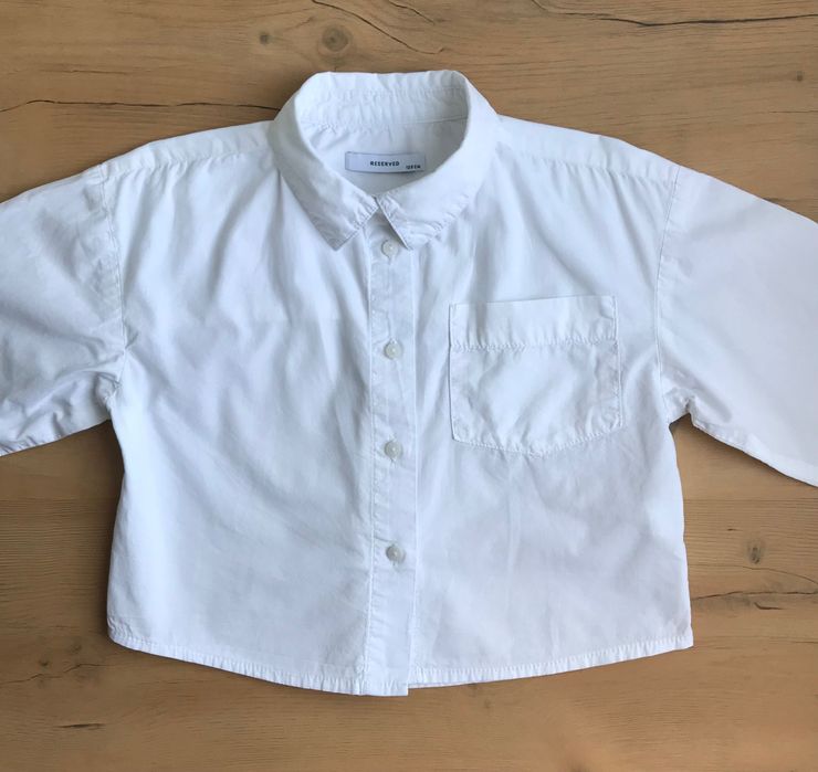 блуза рубашка для девочки укорочена белая reserved джемпер на флисе