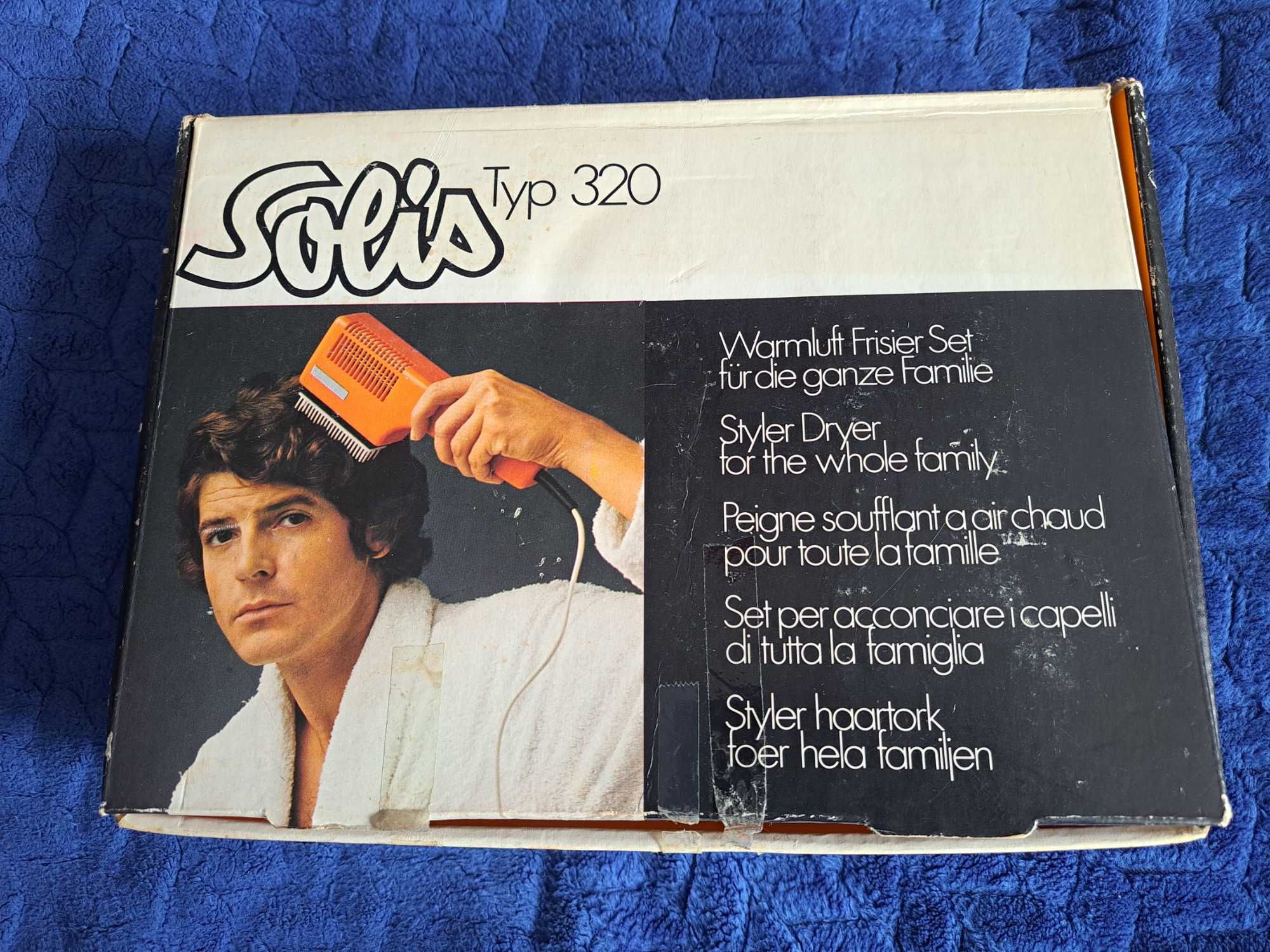 Zestaw fryzjerski marki Solis z lat 70- tych.