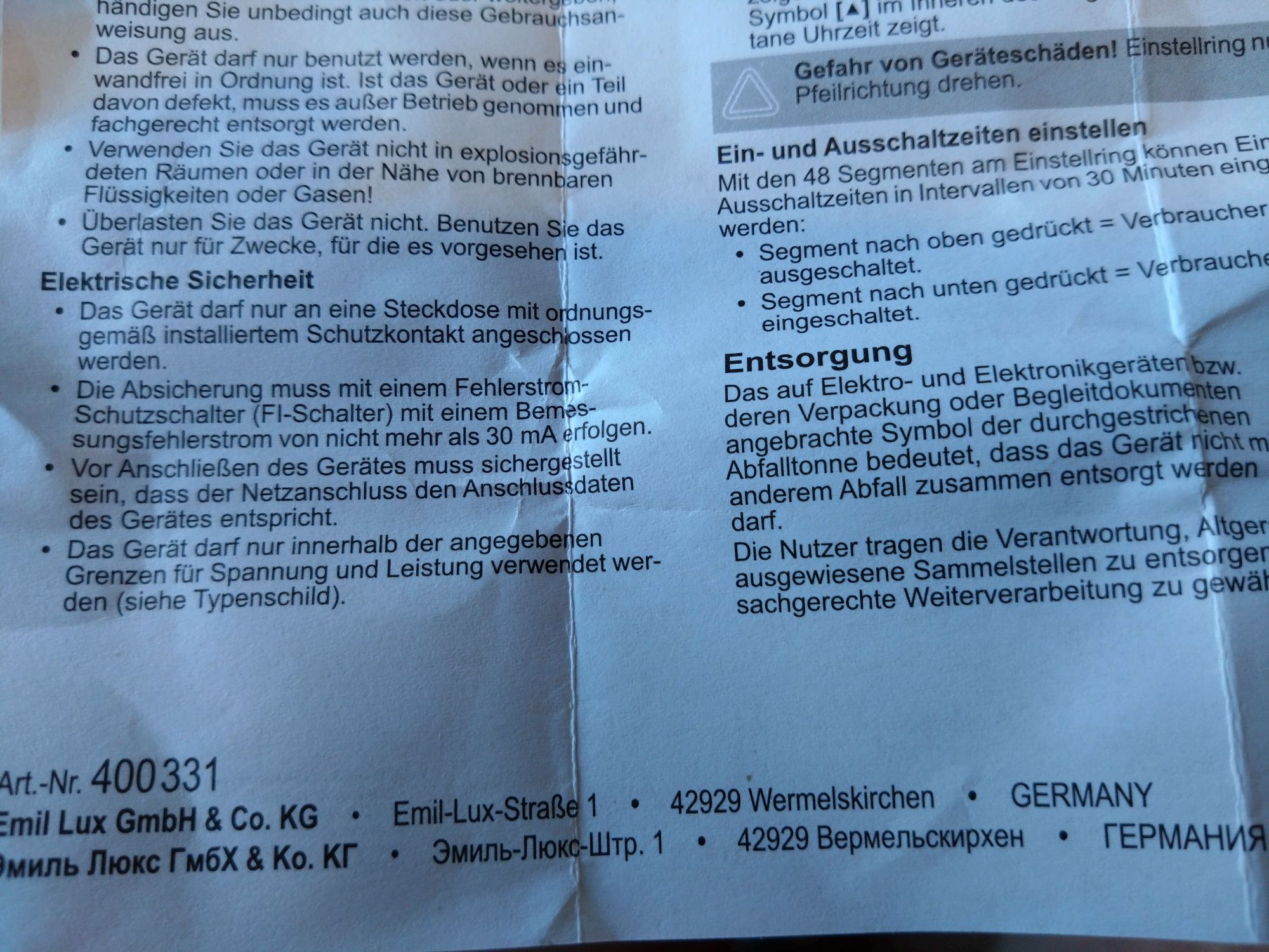 Programator czasowy EMIL LUX GmbH