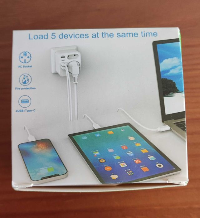 Adaptador de tomada para viagem Europa para EUA, 3 USB, 1 USB-C