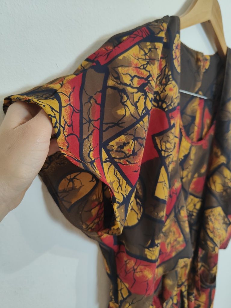 Długa Sukienka Damska z Krótkim Rękawem Wielobarwna Rozmiar (3XL)
