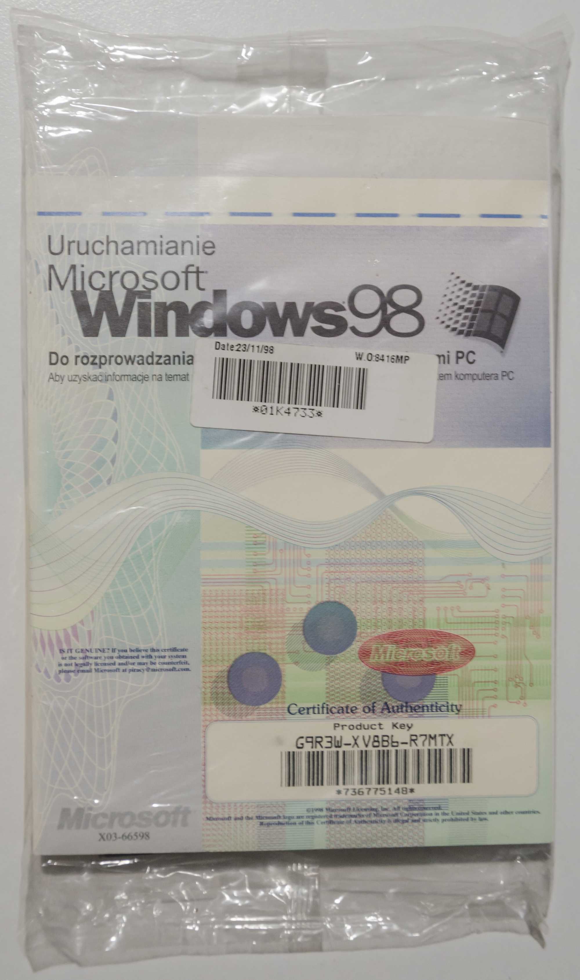 System operacyjny Microsoft Windows 98 pierwsze wydanie nowy