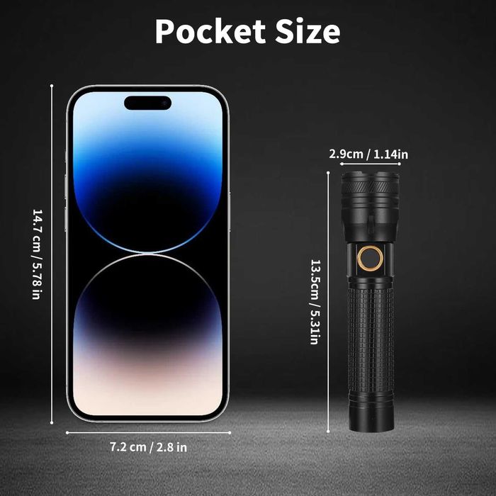 Mocna Latarka Taktyczna Led Akumulatorowa Zoom Survivalowa 2000LM