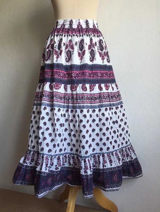 Długa biała rozkloszowana spódnica L XL Bonprix 100% bawełna boho folk