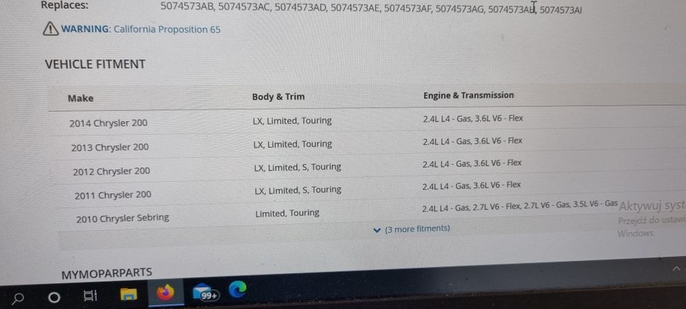 Szyba drzwi uszczelka lewy tyl chrysler 200 sebring 10-14 nowa orygina
