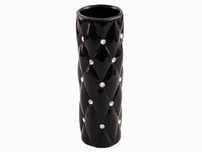 Wazon ceramiczny czarny wysoki flakon na kwiaty z kryształkami glamour