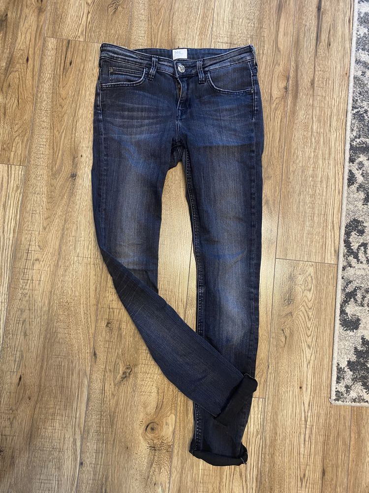 szare jeansy lee z przetarciami niski stan skinny dopasowane