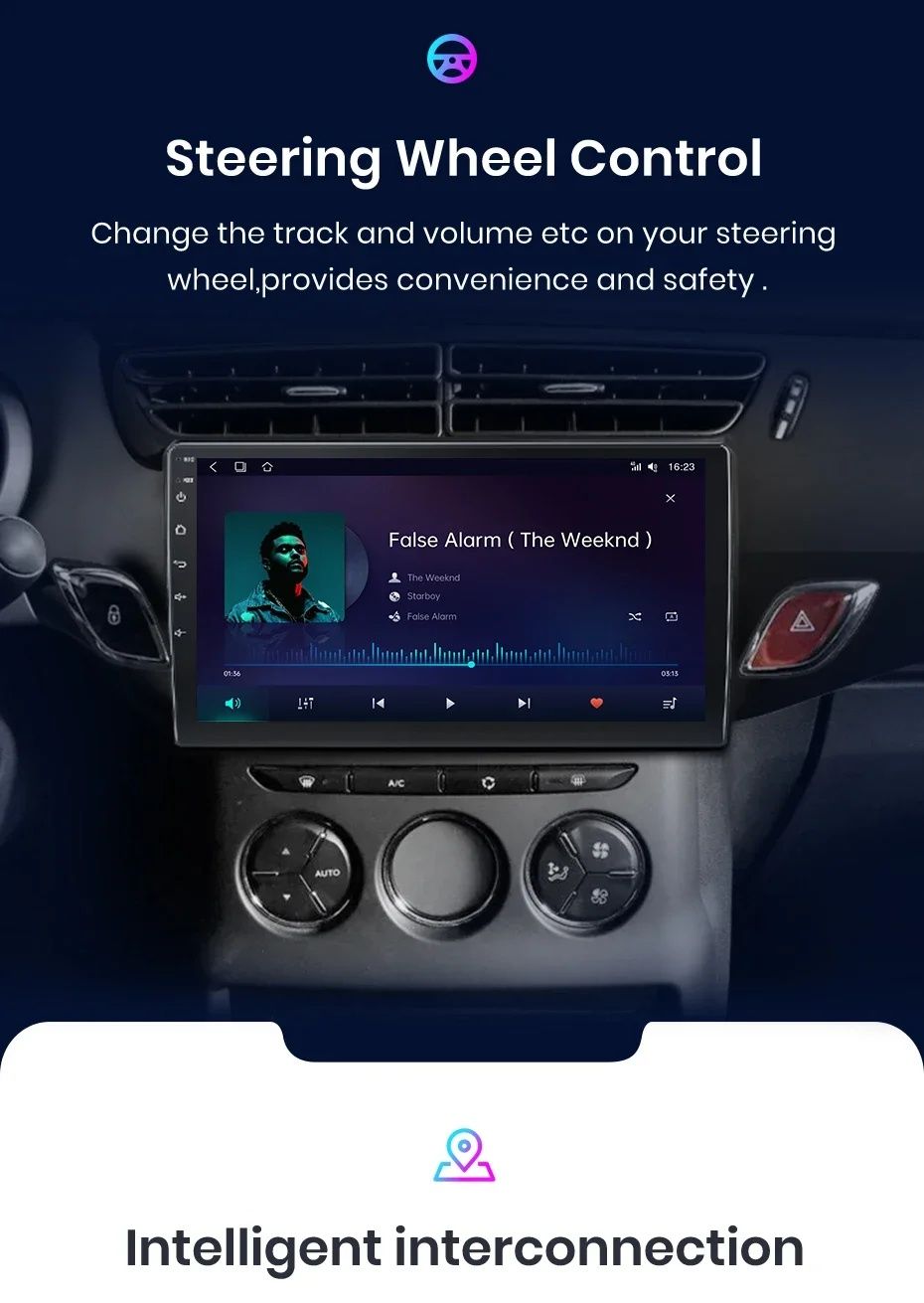 Rádio Android 13 Citroën C3/DS3 CarPlay/Auto S/ Fios GPS 2/32GB NOVO!
