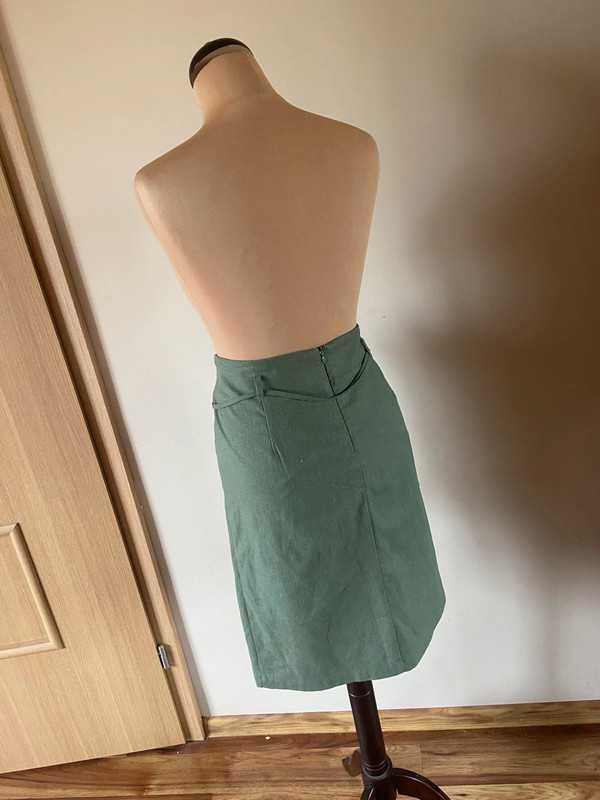 Len linien xl monnari spodnica midi trapez khaki oliwkowa 38 40