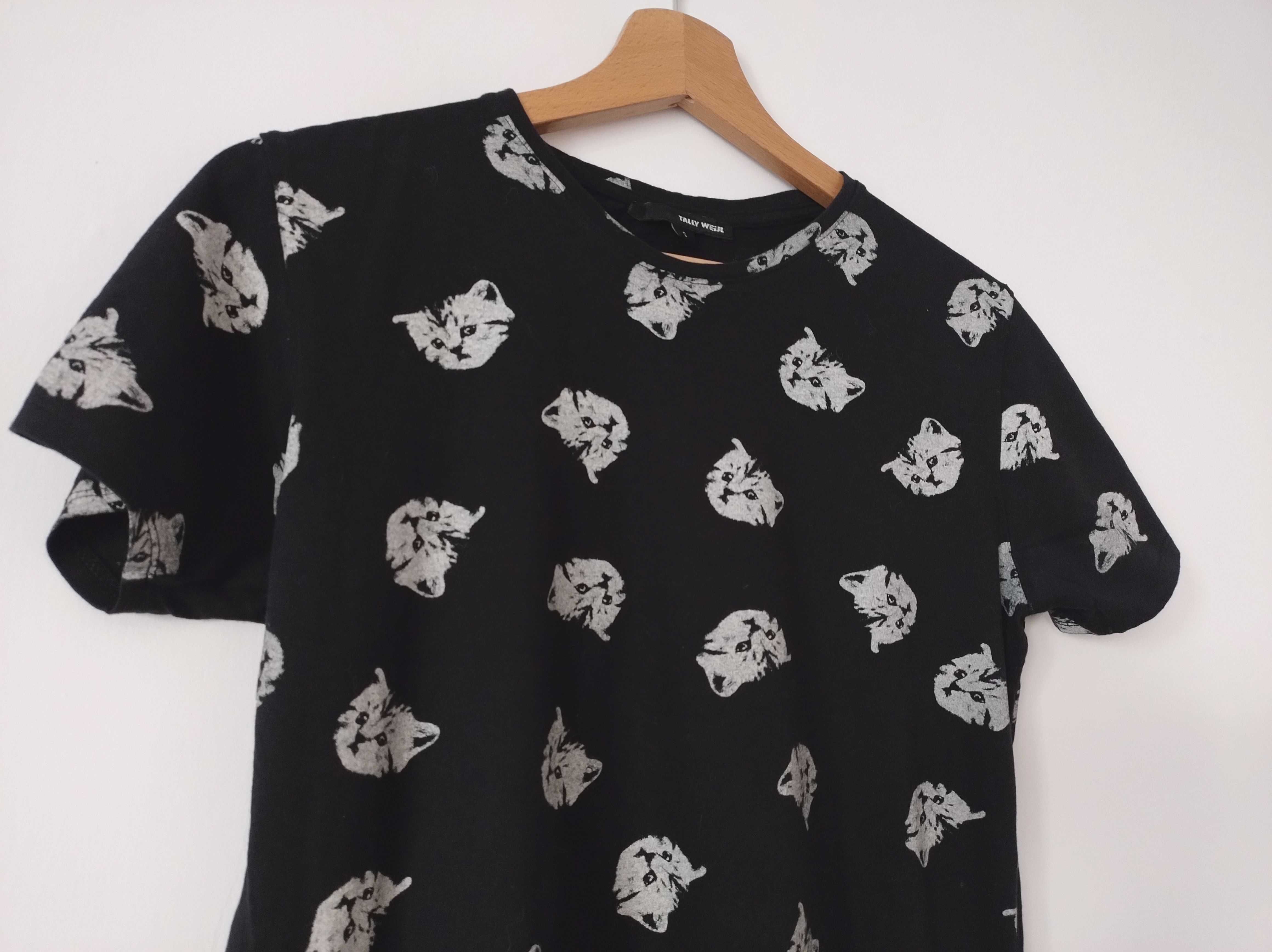 Czarna koszulka bluzka w koty Tally Weijl Tshirt oversize scene 36 S M