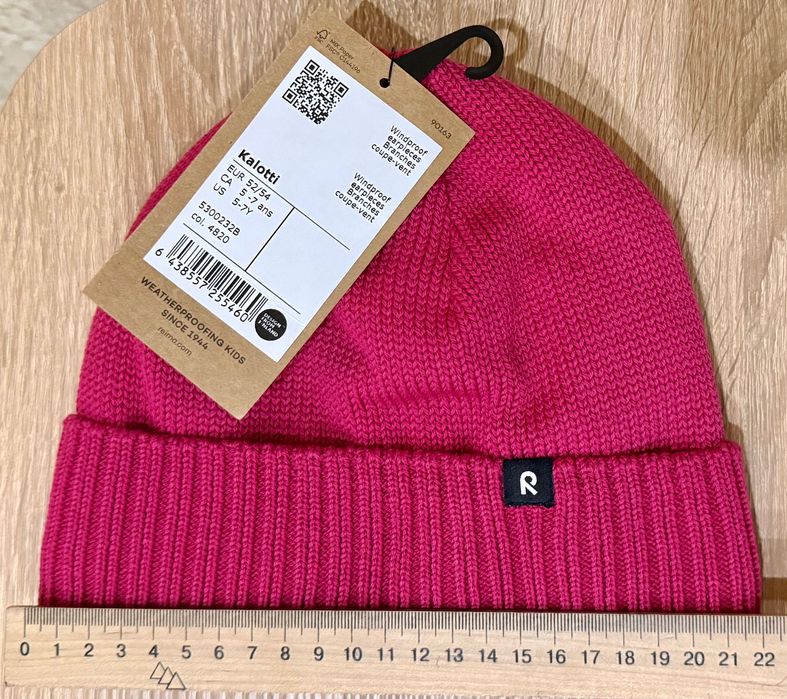 Дитяча зимова шапка Reima Kalotti,р.52/54,вік 5-7 р.,рожева, 50% вовни