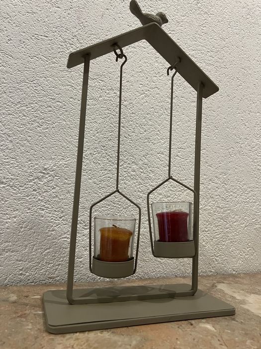 Castiçal com pássaro e com duas velas Loja do Gato Preto