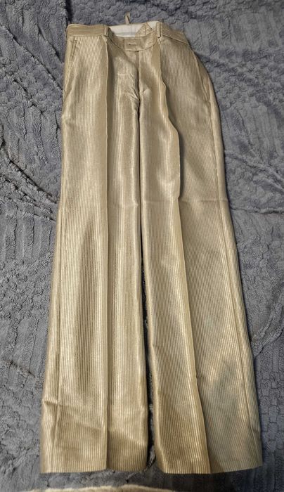 Spodnie Garniturowe Lebelt Suits 50 Złote Szampańskie w Prążki